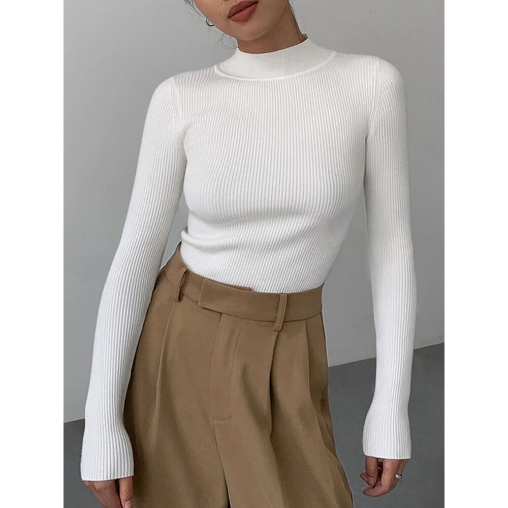 Commense NWT Mock Neck Rib Long Sleeve Knit Top in White size Small - Picture 6 of 8